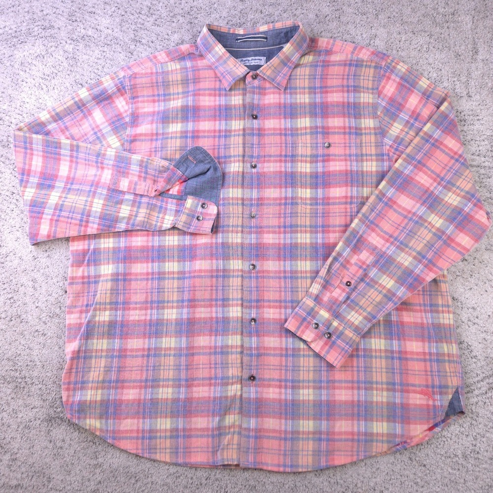 Tommy Bahama Shirt Mens 2XLT 2XL Tall Corduroy Coastline Cord Long Sleeve Plaid